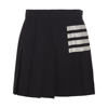 THOM BROWNE NAVY WOOL 4-BAR PLEATED SKIRT