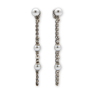 Alexander Mcqueen Brass Pearl Skull Earrings In Ottone/perla