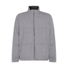 THOM BROWNE LIGHT GREY AND BLACK WOOL 4-BAR REVERSBILE FUNNEL DOWN JACKET