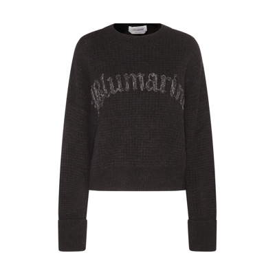 Blumarine Logo-embroidered Chunky-knit Jumper In Nero