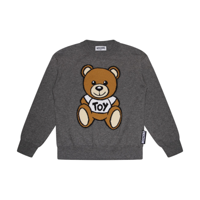 Moschino Kids' Grey Cotton And Wool Blend Toy Bear Sweater In Grigio