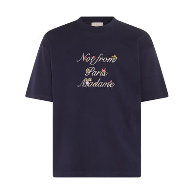 Drôle De Monsieur Slogan-embroidered Short-sleeve Cotton T-shirt In Navy