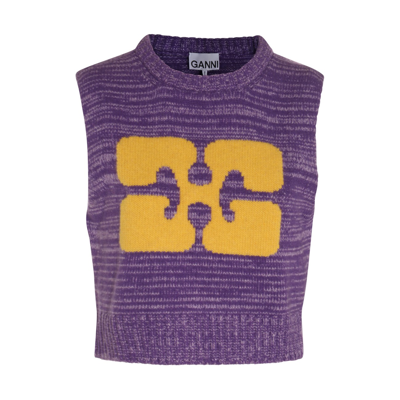 Ganni Knitted Waistcoat In Purple