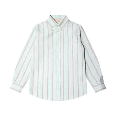 Gucci Kids' Green And Brown Cotton Stripe Shirt In Blue