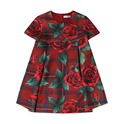 Dolce & Gabbana Kids' Rose Tartan Print Dress In Tartan Rose