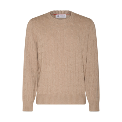 Brunello Cucinelli Beige Cashmere Braided Jumper In White