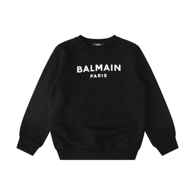 Balmain Logo-print Cotton Sweatshirt In Black/white