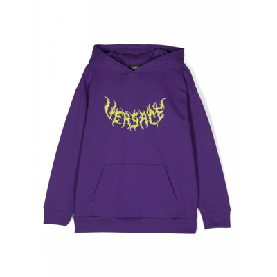 Versace Dark Orchid And Green Cotton Sweatshirt In Dark Orchid/green/nero