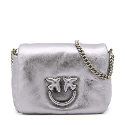 Pinko Silver-tone Leather Crossbody Bag In Metallic
