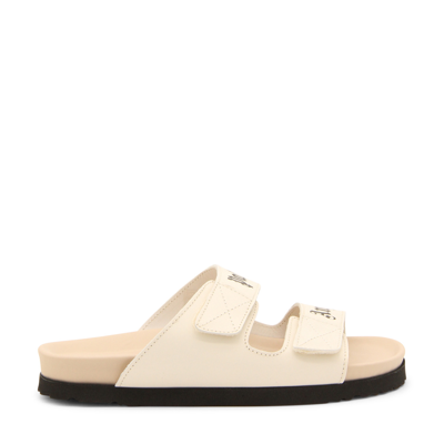 Palm Angels Logo-print Leather Flat Sandals In Cream