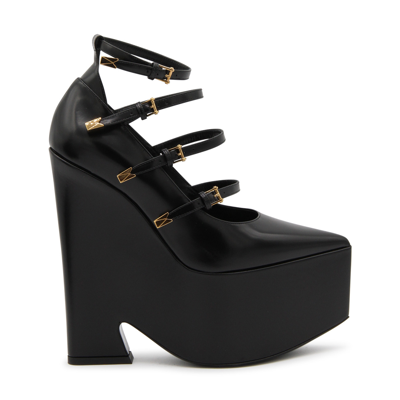 Versace Tempest Leather Platform Pumps In Black