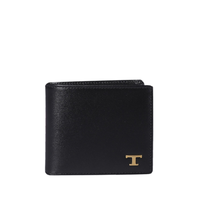 Tod's Logo-plaque Leather Bi-fold Wallet In Black-gold
