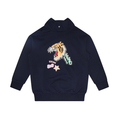 Kenzo Blue Cotton Tiger Print Sweatshirt In Navy