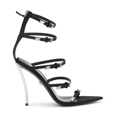 VERSACE BLACK LEATHER PIN-POINT SANDALS