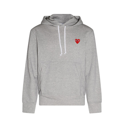 Comme Des Garçons Play Logo Embroidered Drawstring Hoodie In Gray