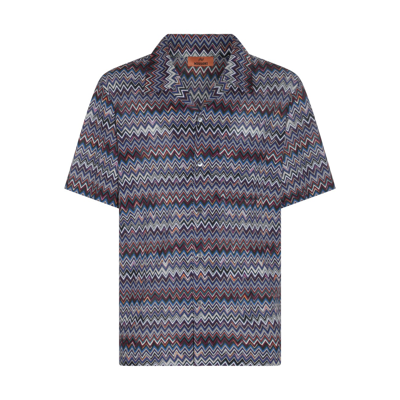 Missoni Navy Blue Cotton Shirt In Navy Base