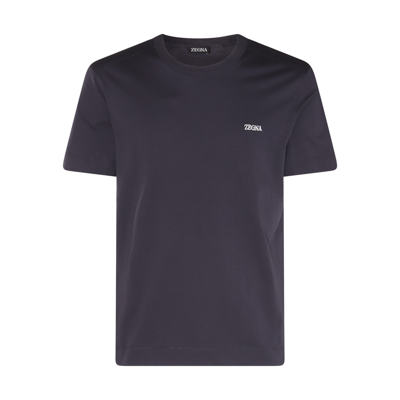 Zegna Navy Blue And White Cotton T-shirt