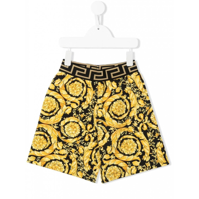 Versace Multicolor Cotton Shorts In Nero+oro