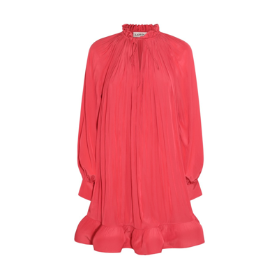 Lanvin Ruffled Charmeuse Mini Dress In Multicolour