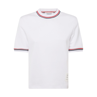 Thom Browne Rwb Stripe Ottoman-rib Short-sleeve T-shirt In White