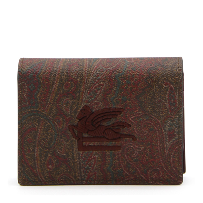 Etro Dark Red Leather Cardholder In Brown