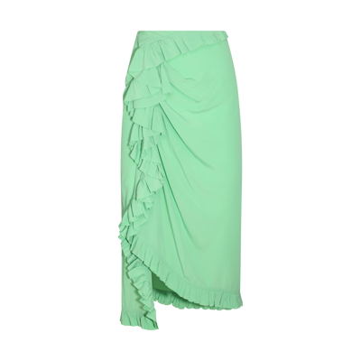 Dries Van Noten Ruched Midi Skirt In Light Green