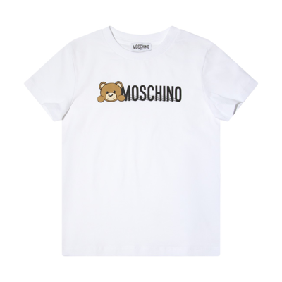Moschino Kids' White Cotton Teddy Bear Print T-shirt In Bianco Ottico