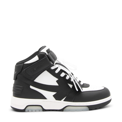 OFF-WHITE BLACK AND WHITE LEATHER OUT OF OFFICE MID TOP SNEAKERS