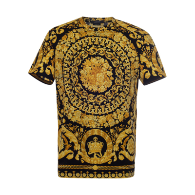 VERSACE BLACK AND GOLD COTTON BAROQUE T-SHIRT