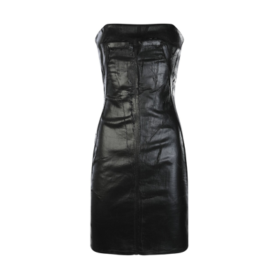 Rick Owens Short Denim Bustier Dress In Black