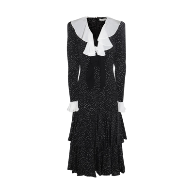 Alessandra Rich Bow-detailed Ruffled Polka-dot Silk Midi Dress In Black
