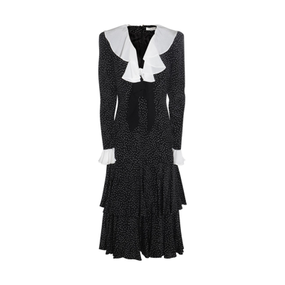 ALESSANDRA RICH BLACK AND WHITE SILK DRESS