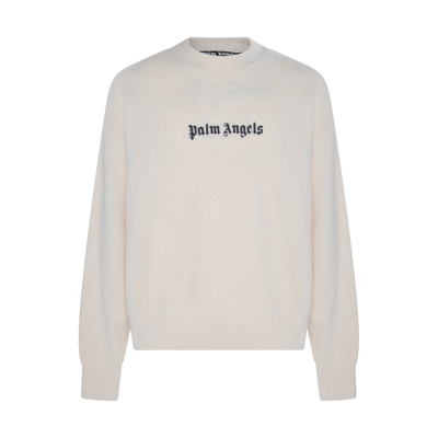 Palm Angels Cream And Black Wool Blend Jumper In White