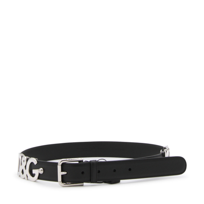 Dolce & Gabbana Black Leather Belt In Nero/palladio