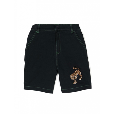 Kenzo Tiger Knee-length Denim Shorts In Nero