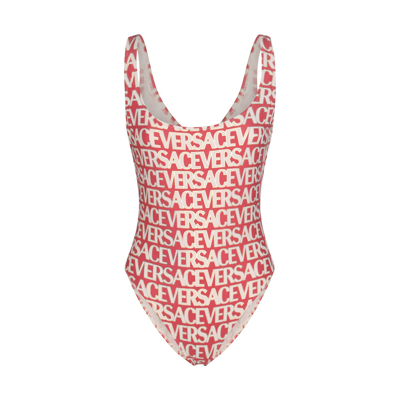 Versace Red Printed One-piece Swimsuit In Pink/ivory