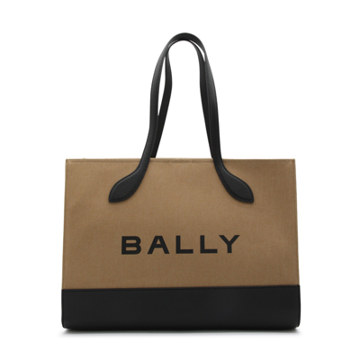 Bally Sand And Black Canvas Ew Bar Keep On Tote Bag In Beige