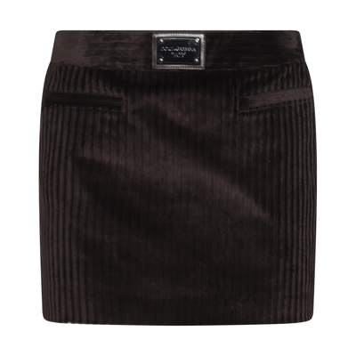 Dolce & Gabbana Dark Brown Cotton Blend Skirt