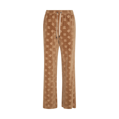 Dolce & Gabbana Beige Chenille Jacquard Dg Logo Pants In Brown