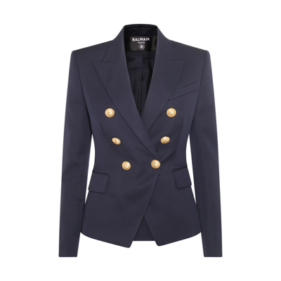 Balmain Navy Blue Viscose-wool Blend Blazer In Marine