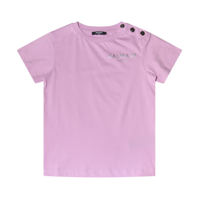 Balmain Kids' Logo Cotton T-shirt In Purple