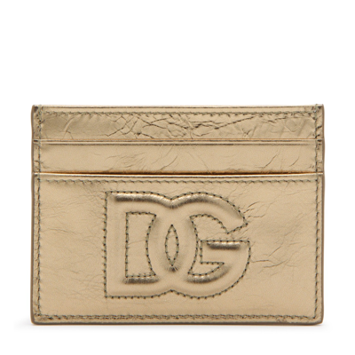 Dolce & Gabbana Gold Metal Leather Dg Logo Card Holder