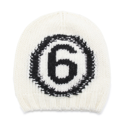 Mm6 Maison Margiela Kids' Intarsia-knit Logo Beanie Hat In Bianco