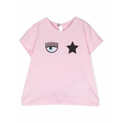 Chiara Ferragni Kids' Eyelike Print Cotton T-shirt In Pink