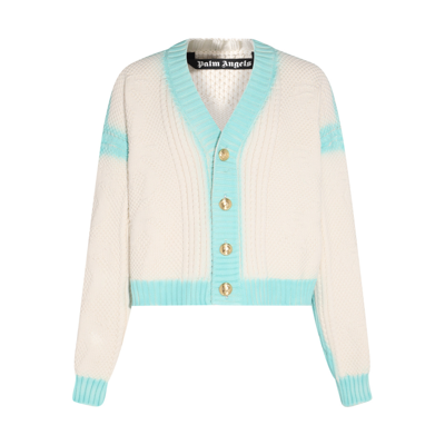 Palm Angels White And Light Blue Cotton Blend Cardigan