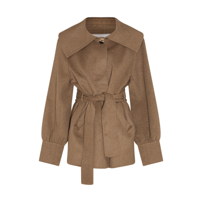 Ganni Brown Relaxed-fit Coat In 554 Petrified Oak