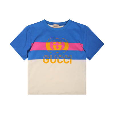 Gucci Kids' Cotton T-shirt With Web In Blue