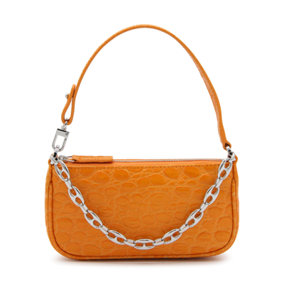 By Far Orange Leather Mini Rachel Circular Croco Shoulder Bag