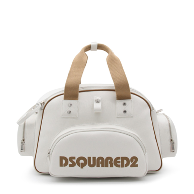 Dsquared2 White Leather Logo Duffle Bag In Bianco