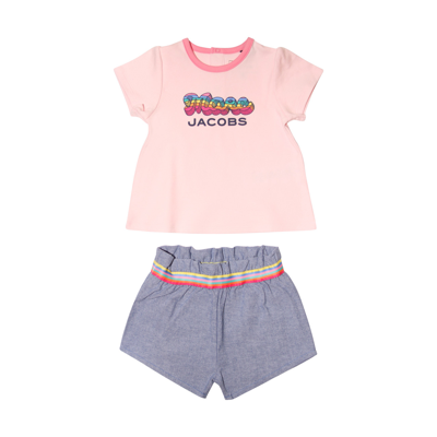 Marc Jacobs Baby Cotton T-shirt And Shorts Set In Pink